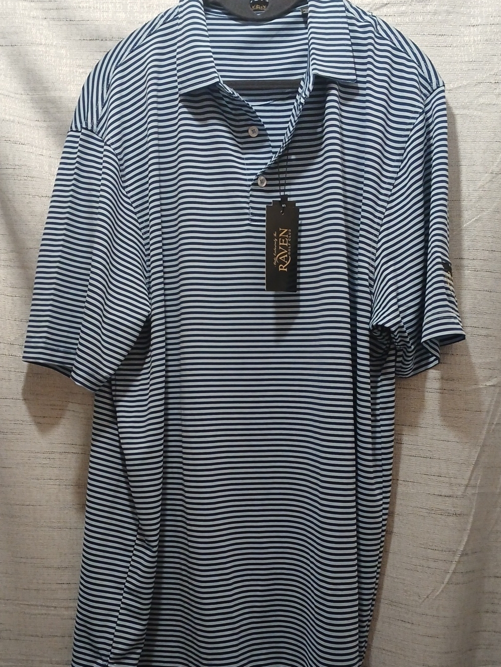 Rave Men’s Blue & White Striped Polo Shirt Sz L NWT